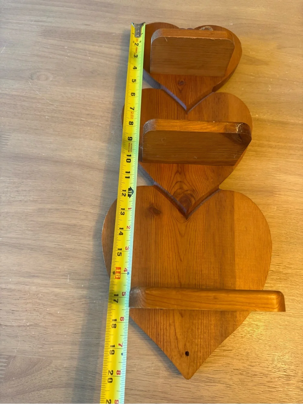 Vintage Handmade Wooden 3 Heart Shelf Wall Hanging Cottagecore